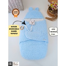 Peluş Bebek Dış Kundağı Oyuncaklı Uyku Tulumu Hastane Çıkışı Hediyelik Sarma Battaniye Mavi