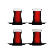 Paşabahçe Heybeli Siyah Tabaklı Çay Seti 4 Kişilik Siyah
