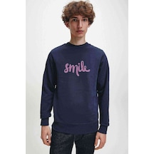 Smile Euclidean Microsoft Word Baskılı Indigo Erkek Sweatshirt