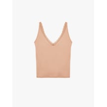 Koton V Yaka Dantel Detaylı Viskon Askılı Pijama Üstü Kahverengi 6slk90009mk Kahve
