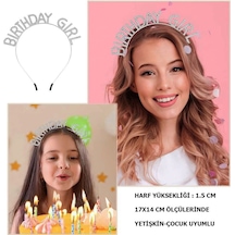 Kristal Taşlı Gümüş Birthday Girl Yazılı Doğum Günü Parti Tacı 19x11 Cm Açık Mavi