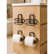 Delmeden Monte Tuvalet Kağıdı Askısı Siyah Metal Yapışkanlı Banyo Kağıtlığı 4 Lü Set - Lisinya