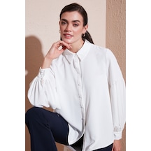 Lela Regular Fit Dikiş Detaylı Düz Yaka Balon Kol Bayan Gömlek 611Go00003 Ekru
