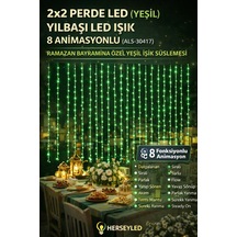 2x2 Perde Led Yeşil Yılbaşı Led Işık 8 Animasyonlu Yeşil