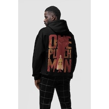 Sevbano Saitama One Punch Man Baskılı Unisex Oversize Anime Hoodie Siyah