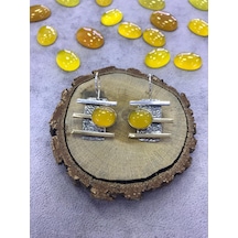 Sarı Akik Taşlı 925 Ayar Gümüş Küpe