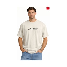 Unisex Oversize Tişört Limited Edition Baskılı %100 Pamuk Bej Salaş Rahat Yazlık Erkek Kadın T-shirt Bej