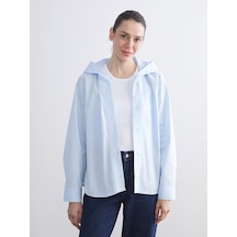 Lcwaıkıkı Classic Mavi Kapüşonlu Oversize Kadın Gömlek