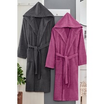 Eponj Home 2li Kapüşonlu Bornoz Doğa Antrasit - Mürdüm 2xl Antrasit - Mürdüm