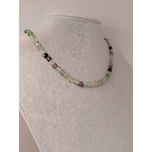 Florit Taşı Yassı Faset Kesim Kolye 6x4mm Sabit Klipsli Mor