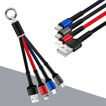 Işıklı Anahtarlık Model 3 İn 1 Usb Çıkışlı Mikro,type-c Ve İphone Uyumlu Şarj Kablosu Siyah