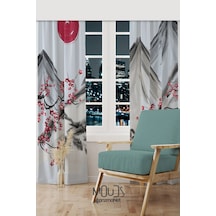 Blossom Japan 2 Desenli Süet Oturma Odası Salon Fon Perde Baskılı Ekstrafor Büzgü 2 Kanat Prd-1107 Çok Renkli