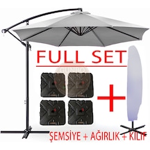 Gunbo Home 3 Mt 8 Kaburga Full Demir 21 Kg Gri Bahçe Şemsiyes