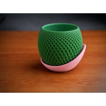 3d Baskı Küre Saksı - Kafes Dokulu İki Parçalı Dekoratif Saksı - Yeşil-pembe