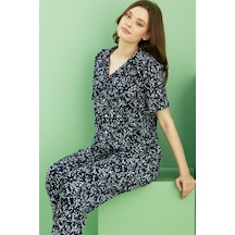Siyah İnci Bürümcük Krınkıl Kumaş Örme Düğmeli Pijama Takım25118547 Çok Renkli