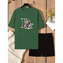 Uyguntarz Unisex Dr. Ayı Tasarım Basklı Tshirt Şort Takımı Yeşil