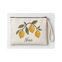 Kişiye Özel Limon Dalı Baskılı Fermuarlı Makyaj Çantası Bozuk Para Cüzdanı Clutch