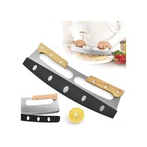 Xindoker 35cm Paslanmaz Çelik Pizza/kabak Kesici, Kaydırmalı Tasarım, Kahverengi Ahşap Kollü, Temiz Ve Kolay Kesim, Koruyucu Kılıf İçerir Diğer