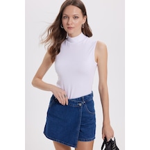 Tudors Kadın Regular Fit Klasik Kesim Viskon Kumaş Balıkçı Yaka Sıfır Kol Beyaz Bluz-34811 Beyaz