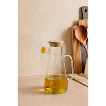 Alice Bambu Kapaklı Borosilikat Cam Yağdanlık , 900 Ml Cam Yağlık Sirkelik Şişesi Şeffaf
