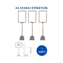 3 Adet Gri A4 Ayaklı Etiketlik Sepet Etiketi Çerçeveli Etiketlik Gri