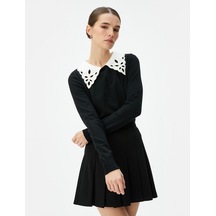 Koton Triko Kazak Dantel Yaka Uzun Kollu Siyah 4wak90156ht 4WAK90156HT999 Siyah