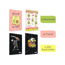 Çınar Uninote A4 40 Yaprak Karton Kapak Dikişli Defter Kareli 4 Adet Çok Renkli