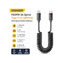 Essager Pd29w 3a Type-c To Lightning Spiral Hızlı Şarj Ve Data Kablosu L Örgülü Esnek Araç İçi Apple iPhone Uyumlu Şarj Kablosu