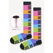 Piyano Desenli Renkli Dizaltı Çorap Tdpiyanodizaltı