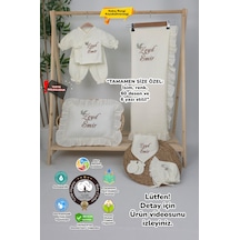 Gros Shop Müslin Yeni Doğan 4katlı Organik %100pamuk Kişiye Özgü Nakışlı Hastane Çıkış Seti İkili Dal Model-5 Ekru-2