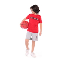 Toontoy Kids Toontoy Erkek Çocuk Önü Yazı Baskılı Şortlu Takım Kırmızı