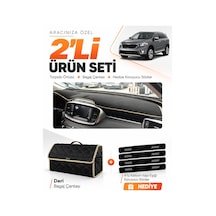 E-biz Kia Sorento 2015-2018 Uyumlu Torpido Örtüsü + Deri Bagaj Çantası Seti - Siyah-bej - Kı020