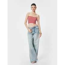 Koton Straplez Kroşe Crop Üst Kırmızı Çizgili 4sak30141ht Kırmızı Çizgili