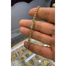 Taşlı Kare Bileklik Gold Renk Altın