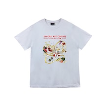 Sword Art Online Anime Baskılı Unisex %100 Pamuk Beyaz T-shirt Beyaz