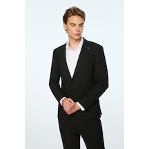 Morven Erkek Siyah Poliviskon Basic Düz Slim Fit Sivri Yaka Takım Elbise 26mc001076001 Siyah