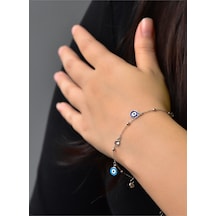 Papatya Silver 925 Ayar Gümüş Turkuaz ve Lacivert Göz Mineli Bileklik