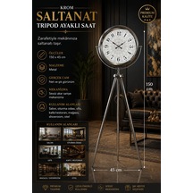 Krom Saltanat 150 X 45 Cm Metal Tripod Ayaklı Saat