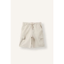 Defacto Beli Lastikli Regular Kargo Pamuklu Bermuda E7799ax26smbg766 Bej-bg766