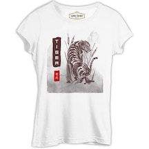 Tiger Illustration İn Chinese Style Beyaz Kadın Tshirt 001
