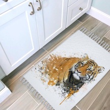 Banyo Halısı Dijital Baskılı Banyo Paspası 50x80 Polyester Kaymaz Tabanlı Duş Paspası Tiger Beyaz