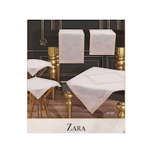 Zara Model Bej Çeyizlik Dantelli Keten Masa Örtüsü Runner Seti 5 Parça Salon Takımı Çok Renkli