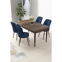 Canisa Nil Serisi 70x110 Sabit Barok Ahşap Desen Masa Takımı Ve 4 Lacivert Sandalye Masa Barok Ahşap Desen Sandalyeler Lacivert