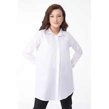 Düz Gömlek Yaka Kadın Beyaz Gömlek - 13129 001