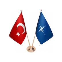 Masa Üstü Nato Bayrağı Türk Bayrağı İkili Pirinç Direk Masa Bayra
