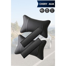 Chery Alia Uyumlu Siyah Set Deri Kemer Koruyucu Lüks Deri Yastık