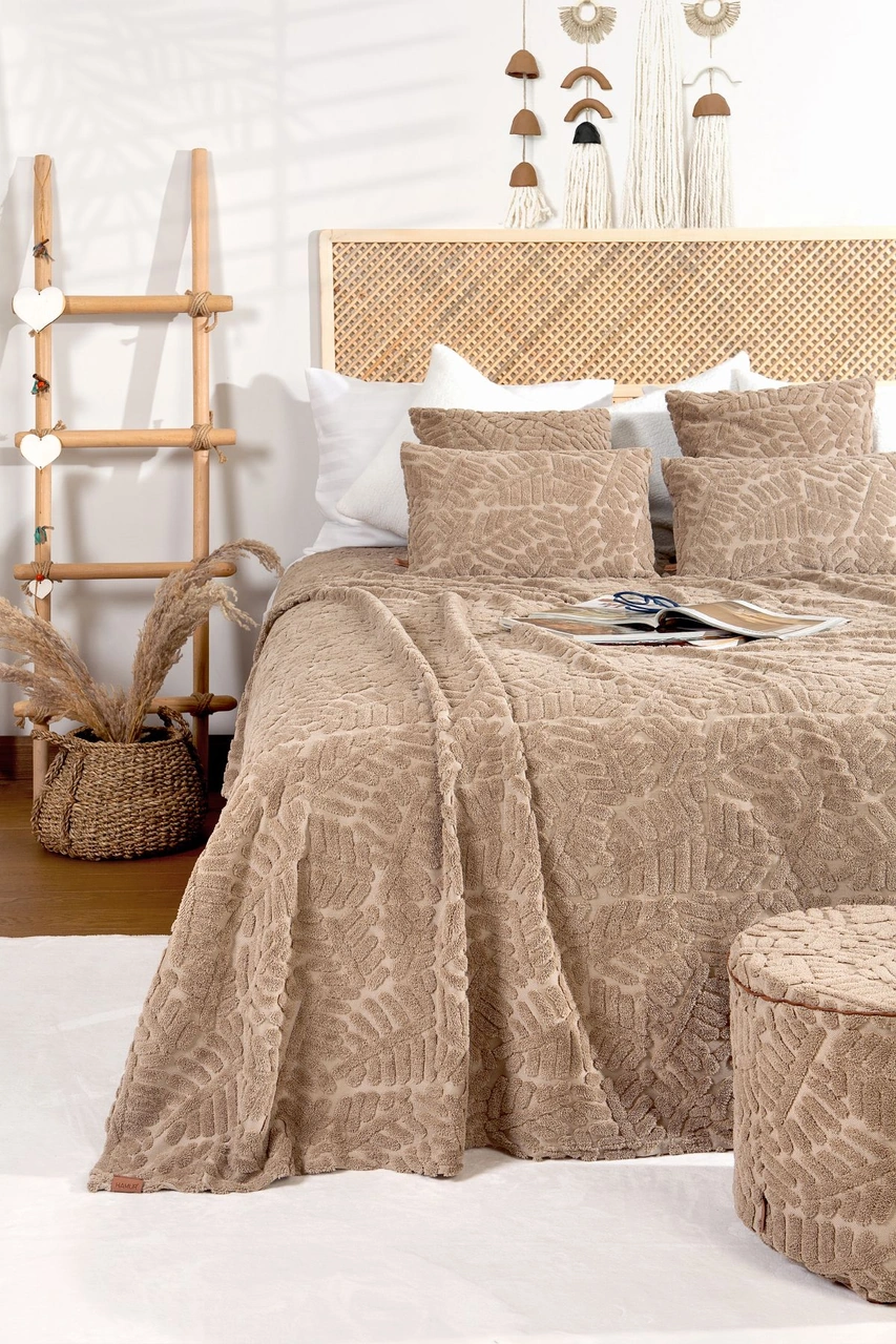 İskandinav Yatak Örtüsü Seti Çift Kişilik Set Bohem Punch Panç Desen Forest Natural Renkli