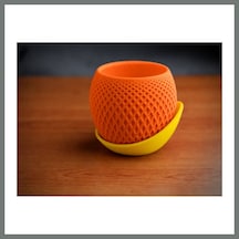 Bezos 3d Baskı Küre Saksı - Kafes Dokulu İki Parçalı Dekoratif Saksı - Turuncu-sarı Mmbz Standart