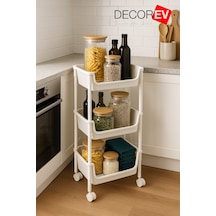 3 Katlı Tekerlekli Plastik Organizer Raf Çok Amaçlı Mutfak, Banyo Ve Ofis Düzenleyici Beyaz Dc-6821 Beyaz