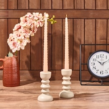 2'li Burgu Şamdan Mumu - Açık Kahverengi - 25 Cm Çok Renkli